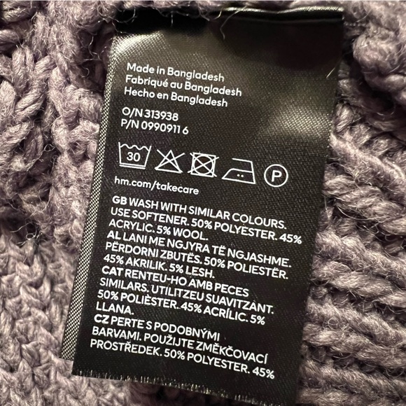 H&M Chunky Sweater Womens L Grey Knit Mock Neck Boxy Oversized W/Flaw - Picture 7 of 10